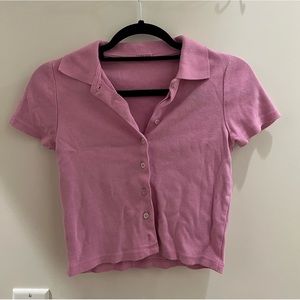 Brandy Melville Baby Pink Collared Crop Top